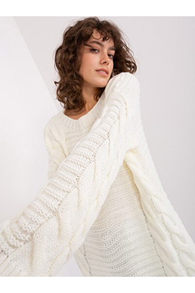 BADU Pulover Dama, BADU, Acril, Maneca lunga, Ecru, model BA-SW-8047.92P