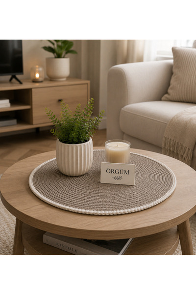 ÖRGÜM Machine Cover 54X54 cm Wicker Look Round Coffee Table Cover Multi-Purpo...