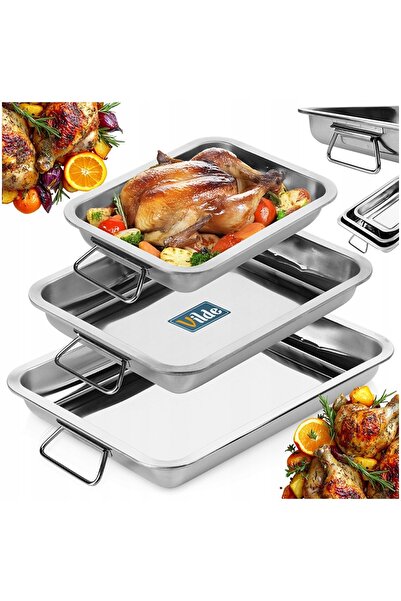 Vilde 3x Tavă de copt metalică din oțel pentru carne, prăjituri, cuptor