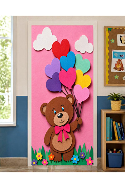 PROMISEBACKDROP2 زينة باب مرنة مقاس 190x75 سم، زينة باب من القماش، بتصميم دب ...