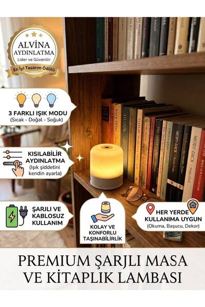 Alvina Aydınlatma şarjlı masa lambası metal dokunmatik 3 renk modu parlaklık ...