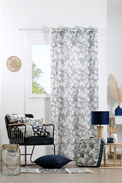 Stof Perdea din bumbac cu flori, cu șnururi, 140 x 260 cm, pentru living