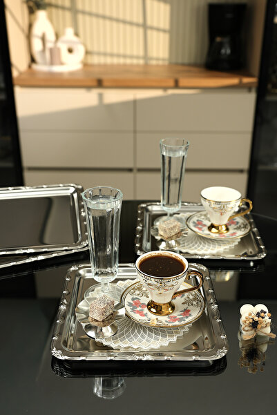 Yaren Style Set of 4 Square Stainless Steel Trays – Decorative Coffee and Tea...