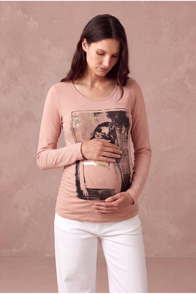 WESTMARK LONDON Maternity Dusty Rose Cotton Crew Neck Long Sleeve Gold Print ...