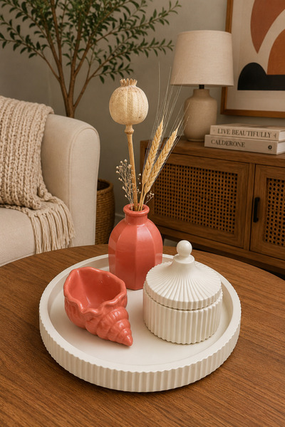 Zigzag Home Dekorativni set vaza u boemskom stilu, 4 dela, prugasta tacna, še...