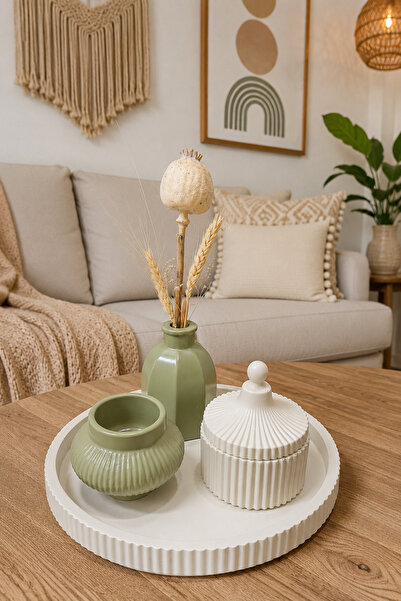 Zigzag Home Decorative Bohemian Style 4-Piece Vase Set Striped Tray Hexagonal...