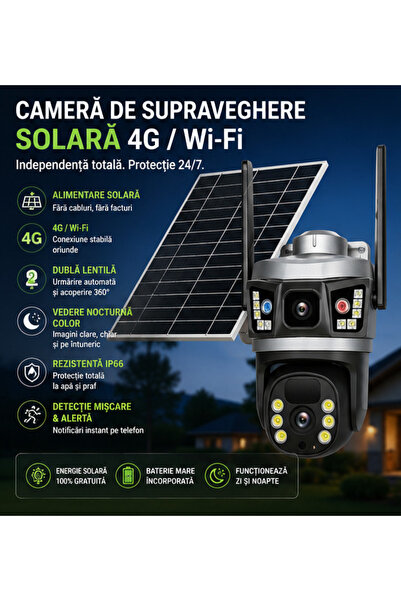 OEM Cameră Supraveghere Dasgut 4G Solar Dual Lens 6MP, 360°, Baterie 12000mAh...