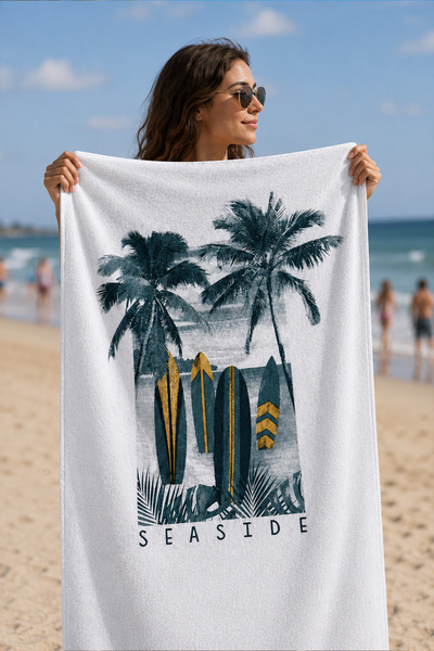 Moud's Digital Printed 70X150Cm Gray Palms Patterned Beach Towel - Bath Towel...