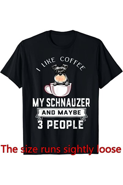En22 تي شيرت نسائي بطبعة 'I Like Coffee & Schnauzer'، قميص كاجوال برقبة مستدي...