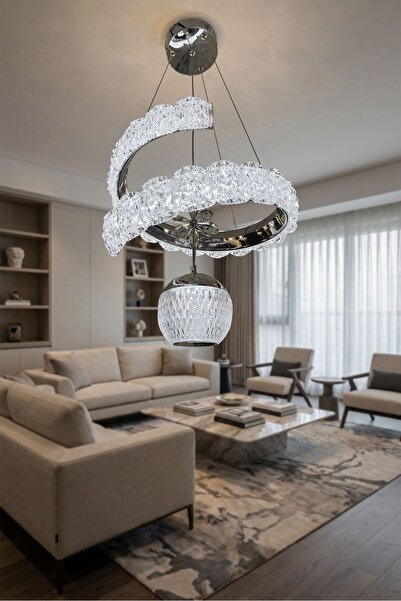 G-Light Vesta Lüks Kristal Detaylı Modern Sarkıt Led Avize 40 cm