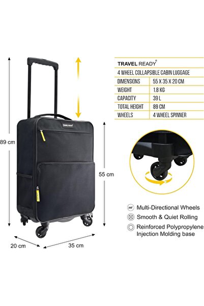 Travel Ready 4-Wheel Lightweight Collapsible Cabin Luggage. Made of High Tensile Strength Materials. Approved for Fly Dubai Emirates Air Arabia and all Major Airlines
