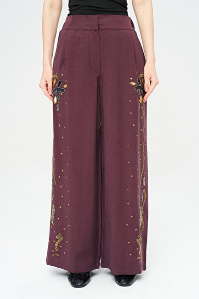 Orfeo Negro Women's Intensely Stone and Bead Embroidered Palazzo Trousers