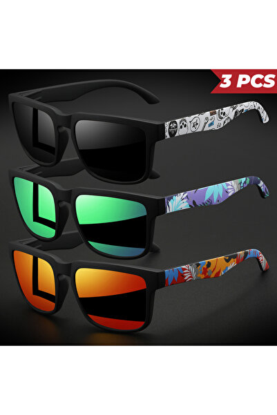 Choice4 3PCS-2 3PCS Classic Square Colorful Sports Sunglasses - Patterned Tem...