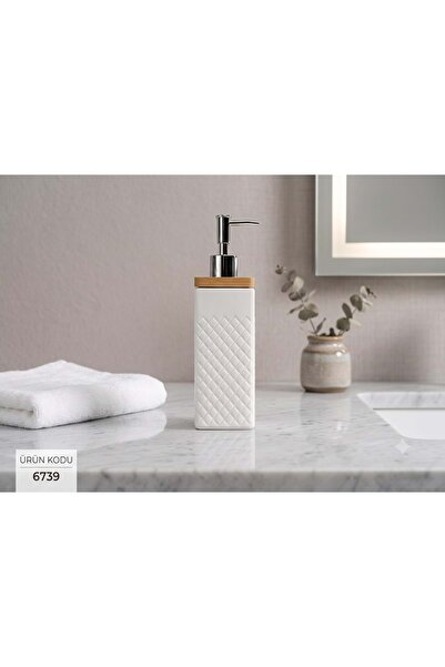 ÇİFTÇİ Konak Shopping Jb6739 -Liquid Soap Dispenser with Bamboo Porcelain