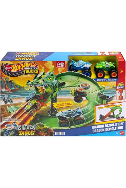 HOT WHEELS Monster Truck și Smoczy: Curse cu 2 mașini pentru copii 4+