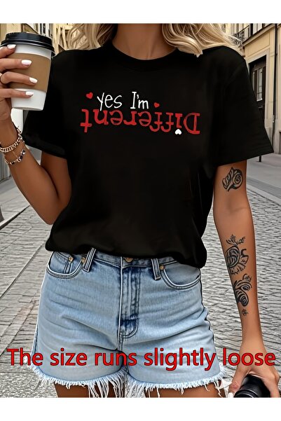 Ekim11 Women'S Yes I'M Different Flip Text T-Shirt - Red & Contrast Crew Neck...
