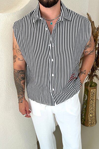 OUTFİT MAN Zero Sleeve Color Transition Detailed Shirt Black