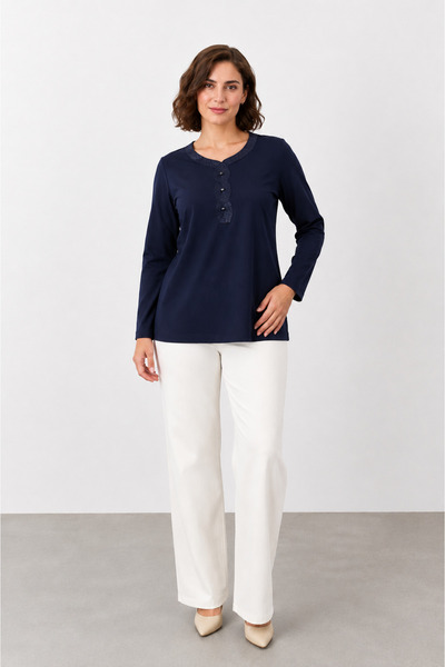 bihan store Women's V-Neck Knit and Button Detailed Long Sleeve Blouse Y26-83...
