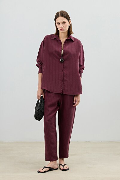 Antioch Burgundy Modal Blend Striped Women's Suit