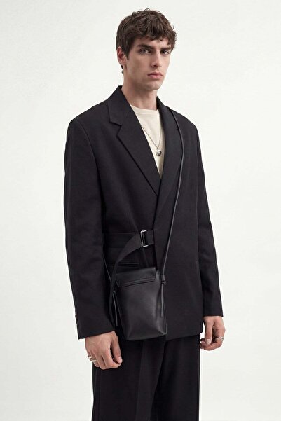 Antioch Black Relax Fit Belted Blazer Jacket