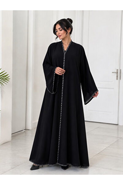 AREEJ FASHION عبايه كريب ملكي اطراف قيطان