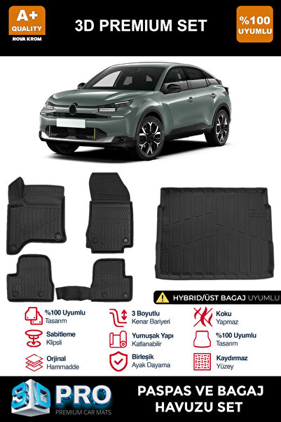 Nova Krom Citroen C4X 3D Pro Havuzlu Paspas ve Bagaj Havuzu Seti (2'li SET) İ...