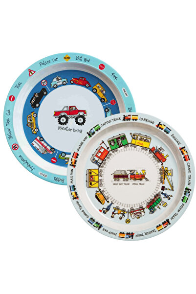 Tyrrell Katz 2-Piece Melamine Food Plate Cars-Trains
