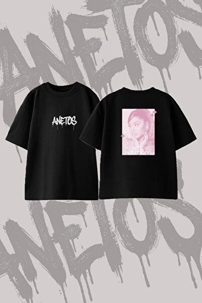 Anetos Ariana Grande_155 Design Back Printed Cotton Black Oversize T-Shirt