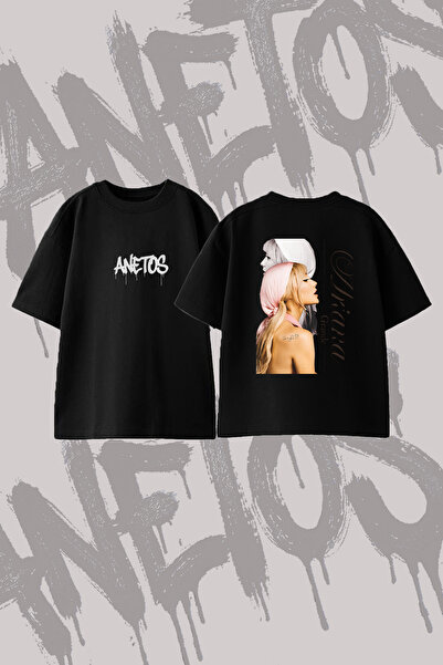 Anetos Ariana Grande_134 Design Back Printed Cotton Black Oversize T-Shirt