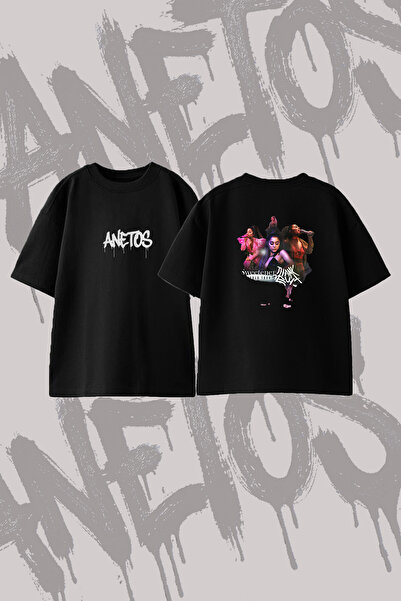 Anetos Ariana Grande_120 Design Back Printed Cotton Black Oversize T-Shirt