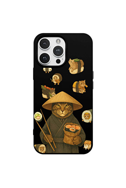 Casen iPhone 14 Pro Max Siyah Kedi Tasarımlı Gimbap Cat Renkli Silikon Telefo...