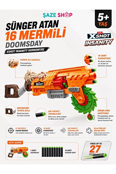 SAZE XSHOT Insanity Doomsday 16 Dart Kapasiteli Sünger Dart Atıcı Modüler Oyu...