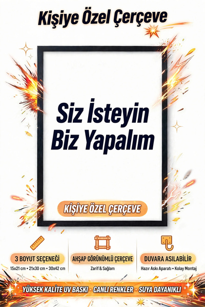 Halura Kişiye Özel Tasarım Ahşap Görünümlü Çerçeve | 15x21, 21x30, 30x42 cm