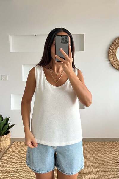 butikhola White Mercerized Tank Top