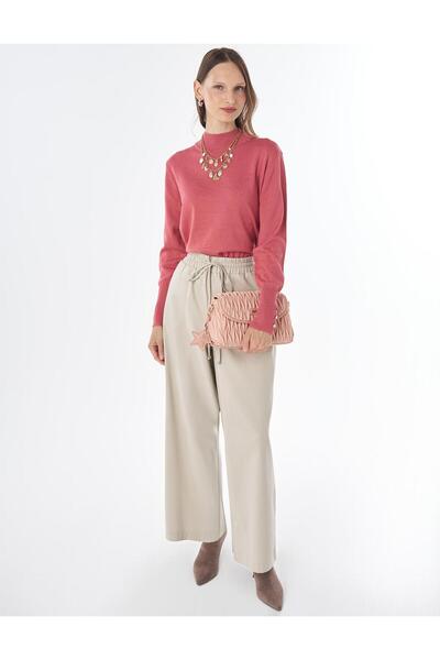 Kayra Elastic Waist Loose Leg Trousers Stone