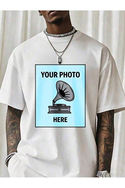 NOURAM Custom Photo T Shirt With Vintage Gramophone Design Men Streetwear Fas...