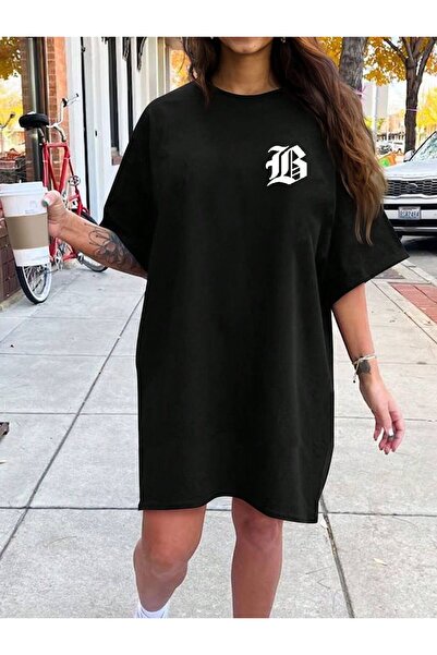 JANTIL MODA Μαύρο γυναικείο μπλουζάκι με στάμπα σε oversized γραμμή και μακρύ...