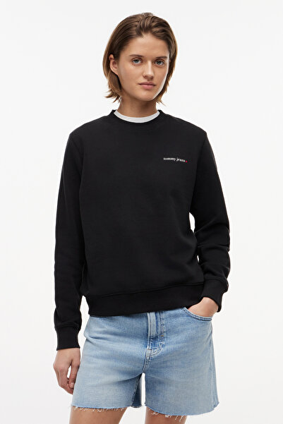 Tommy Hilfiger Tjw Women's Regular Essential Logo 1 Crew Neck Black Sweatshirt