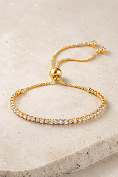 THE Steel Women's Gold Color Zircon Stone Elevator Waterway Bracelet