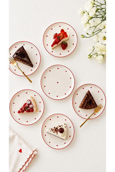 EvaniLife 6-Piece Red Love Model Ceramic Cake Plate Set Special Handmade Dess...