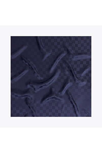 Zerafetim Checkered Jacquard Twill Silk Scarf Navy Blue