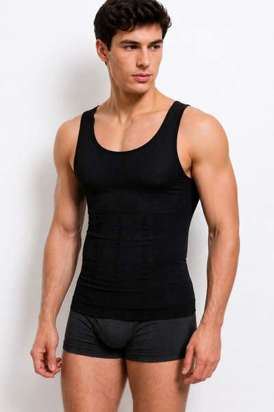 MoondyFit Premium Shapewear SİYAH Erkek Atlet Korse Atlet Bel Göğüs Göbek Jin...