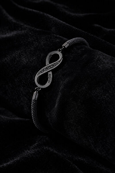 THE Steel Gift for Lover: Black Bracelet with Infinity Figure