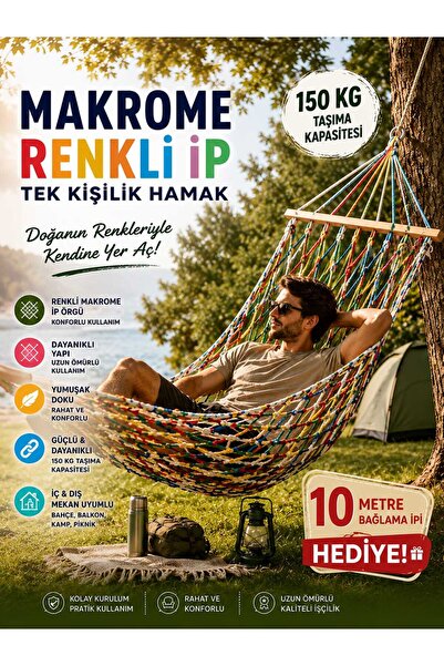 ASG Makrome Renkli İp Örgü (Double Braid ) 150 kg Taşıma Kapasitesi Tek Kişil...