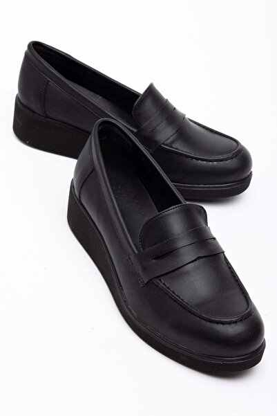 Dilimler Ayakkabı Large Size Women's Wedge Heeled Casual Shoes Black Belted M...