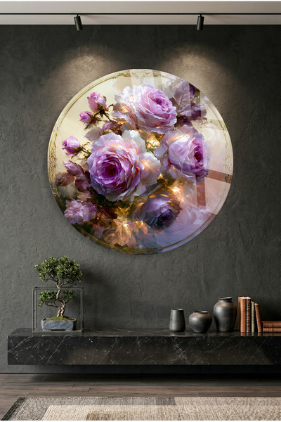 TAULART Unbreakable Glass Table, Round Pink Rose Flower Themed Romantic Decor...