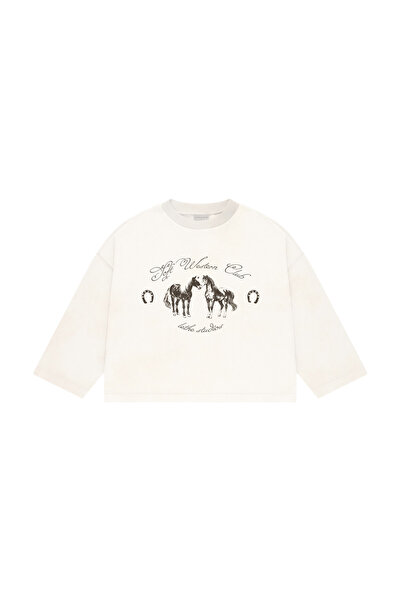 lethestudios Soft Western Club Baskılı Uzun Kollu Basic T-Shirt