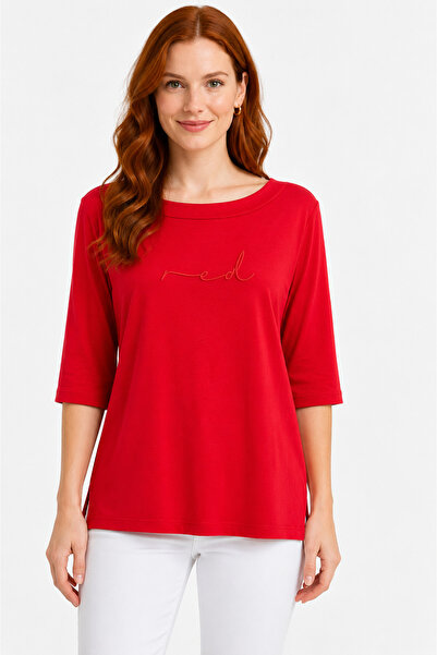 Neden Tekstil Women's Red Half Sleeve Casual T-Shirt
