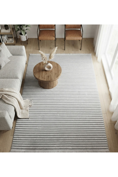 Merinos Octavia Serisi Gri Beyaz Çizgili Modern Bukleli Minimal Anti Bakteriy...