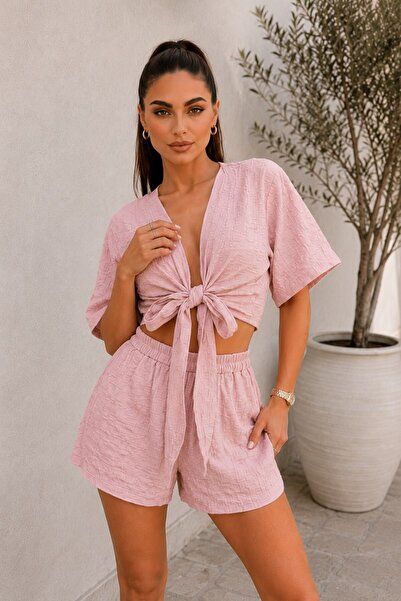 msm fashion Ženske kratke hlače i top set, letnji vafel kratki rukavi, široki...